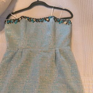 Lilly Pulitzer Strapless Dress in Light Blue with Beaded Detail